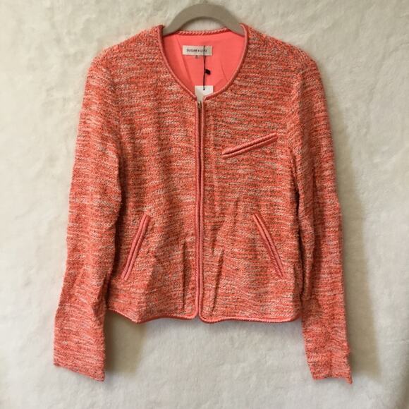Orange Vintage Tweed Long Sleeve Front Zip-Up Detail Jacket With Pockets - Picture 1 of 16